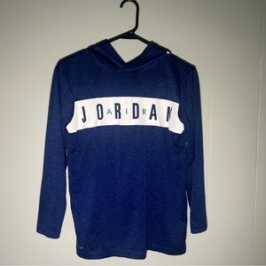 Boys Youth Size Large Air Jordan Pullover Long Sleeve Hooded Blue/White Shirt